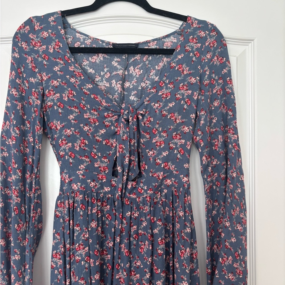 American Eagle Outfitters Pink and Orange Pleated Tie Front Sundress